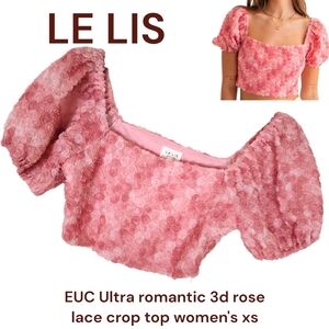 Le Lis Collection Mult Tone Pink 3d Rose Tulle Crop Top Puff Sleeves Women's xs